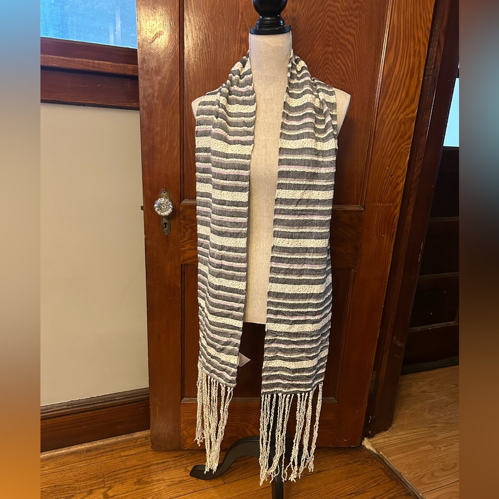 Free People Extra Long Lightweight Skinny Striped Scarf Fringe One Size NWOT